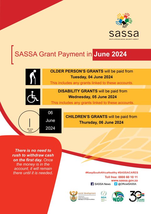 SASSA Grant Payment in June 2024 calendar